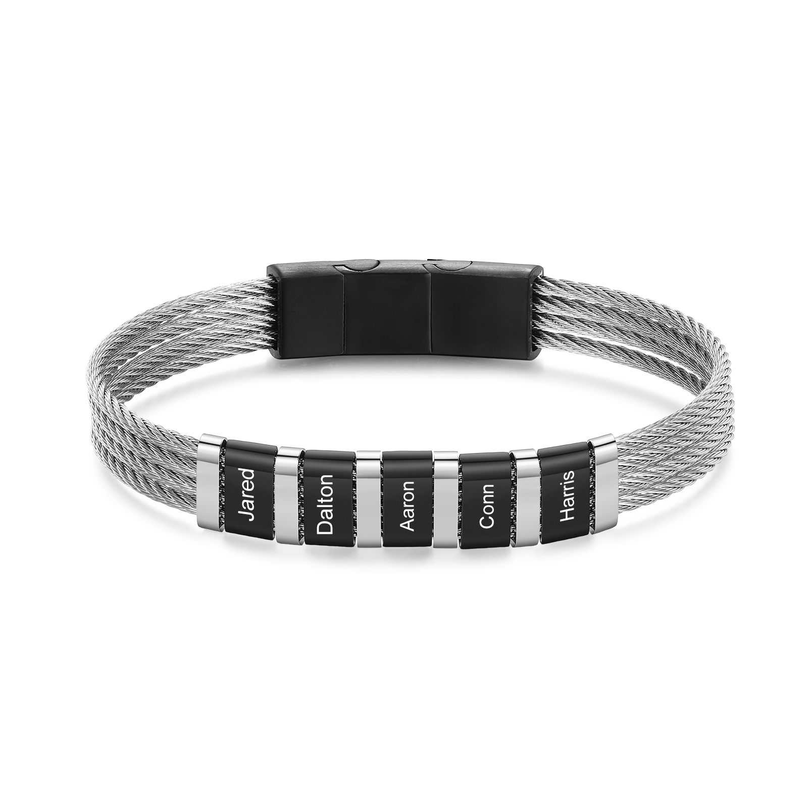 Personalised five name bracelet for men in stainless steel